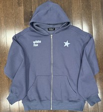 Sudadera con capucha con cremallera completa azul zorro blanco con bolsillos, talla S/M, suavemente usada una vez