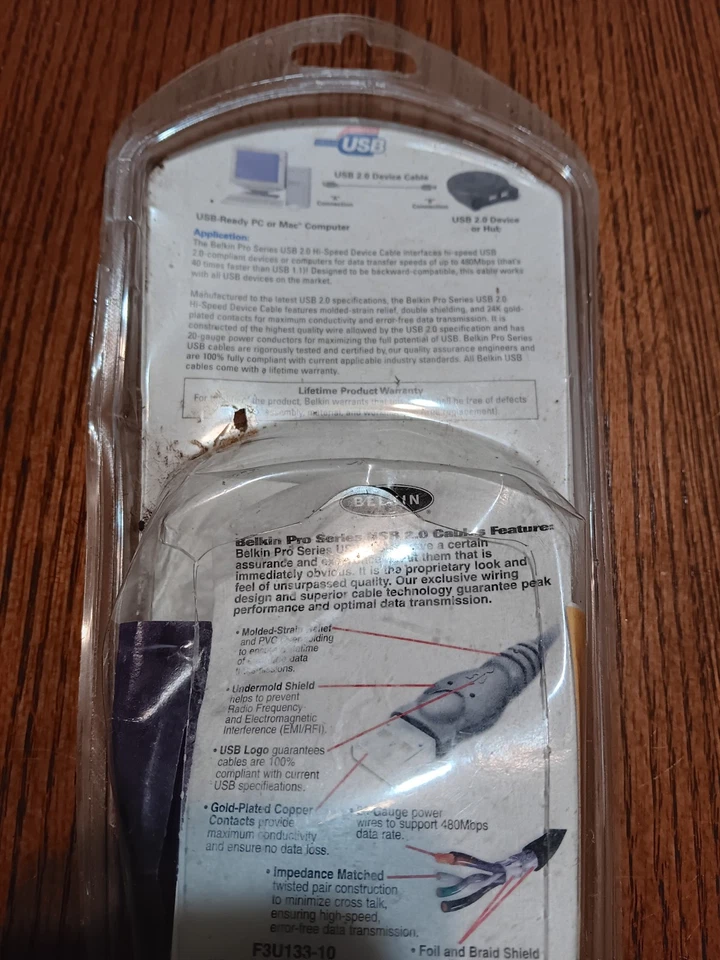 Belkin USB 2.0 F3U133-10 USB2 Hi-Speed Cable 10ft (3 meters) USB A/B Plug PC/Mac - Image 2 of 3