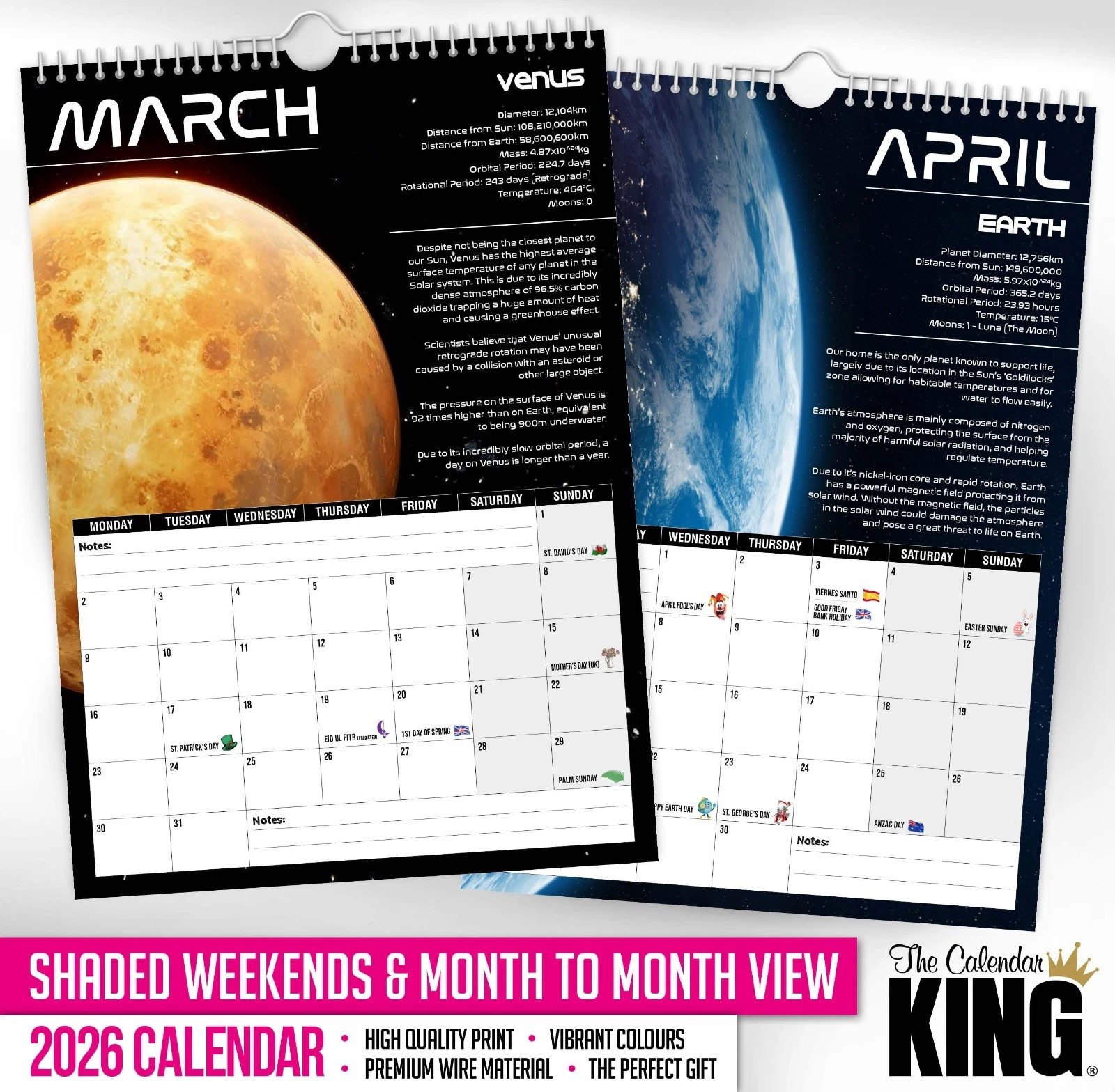 2026 Space Solar System Vertical Wall Calendar Educational