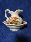 Vintage McCoy Pottery Pitcher W/Bowl Wash Basin White w/ Flowers 5-3/8" Sm CHIP