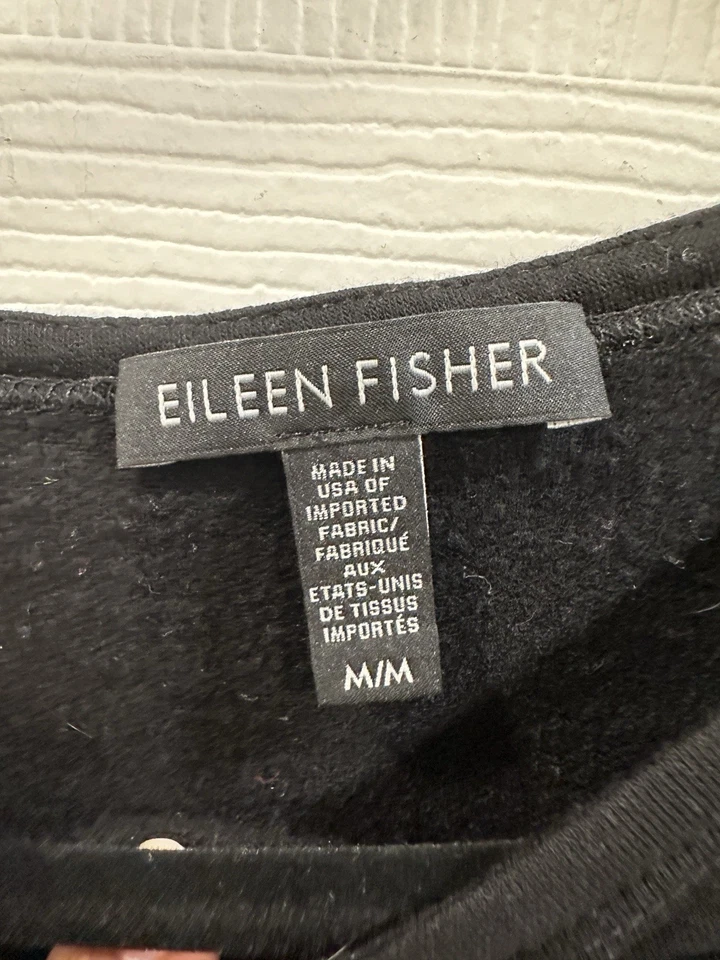 Vestido clássico Eileen Fisher preto macio e aconchegante tencel malha de lã com bolsos M - Imagem 3 de 4