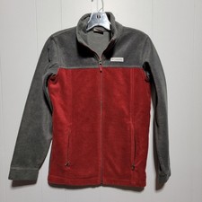 Columbia Kids Fleece Jacket Red Gray Zip Up Outerwear Top Size L