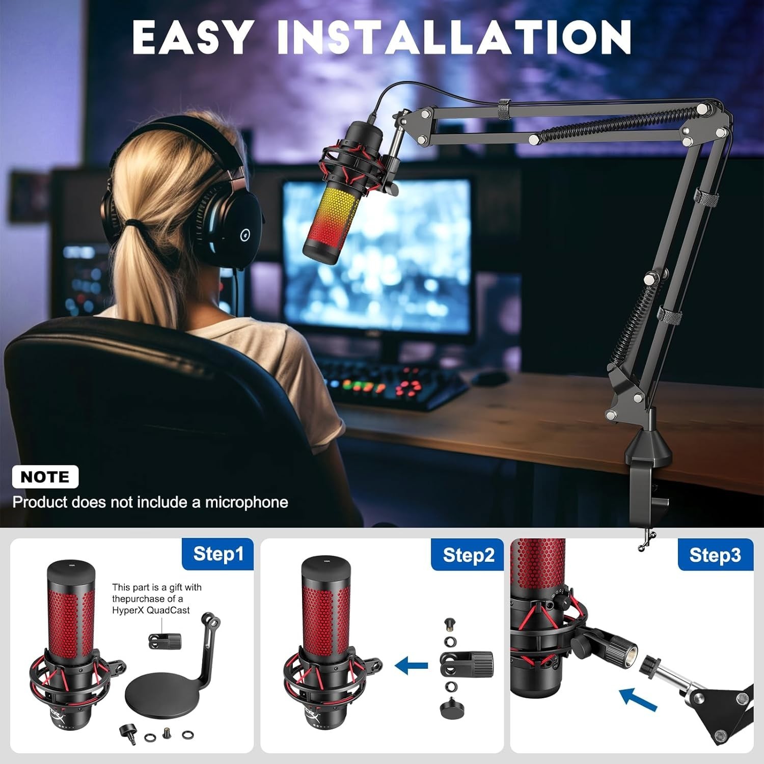 Bras micro réglable Aokeo AK-35 pied de micro articulé suspendu en métal robuste - 4