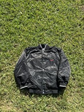 Vintage Nike Spell Out Swoosh Button Front Satin Jacket 2000s Youth Medium Black