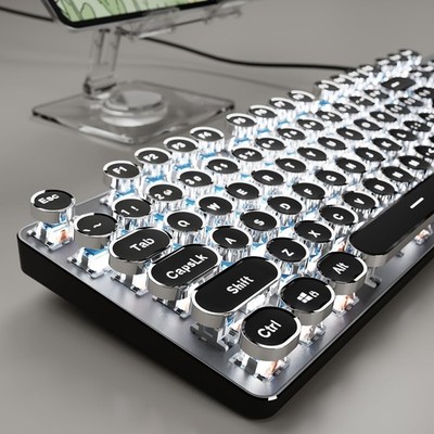 SEUNKWANG Typewriter Style Mechanical Gaming Keyboard with White Backlit, Wir...