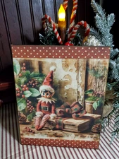 RETRO VINTAGE PRIMITIVE STYLE CHRISTMAS SANTA ELF KNEE HUGGER PIXIE DOLL SIGN