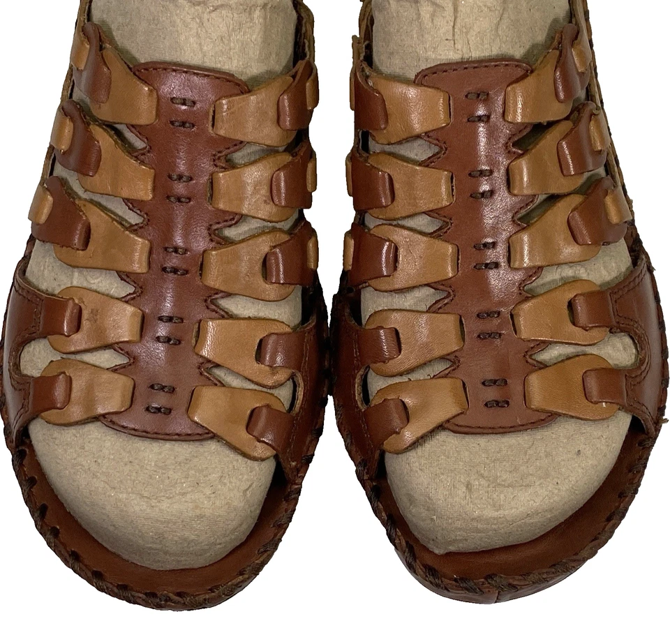 Ariat Sandals Womens 8.5B Brown Leather Clogs Slip On Comfort Woven Mules Wedge - Image 2 of 4