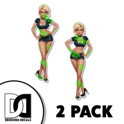 Pin Up Girl Blonde Black Miniskirt Bombshell Classic Sticker Pinup Nose Art 2PK