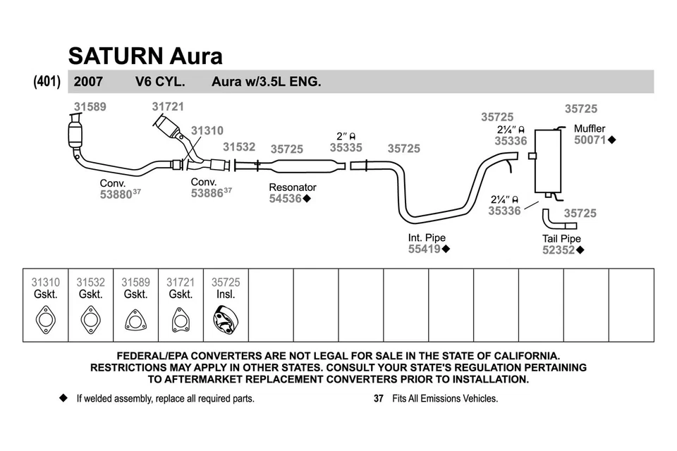 For Pontiac G6 2005-2007 Walker 55419 Aluminized Steel Exhaust Intermediate Pipe Foto 2 de 4