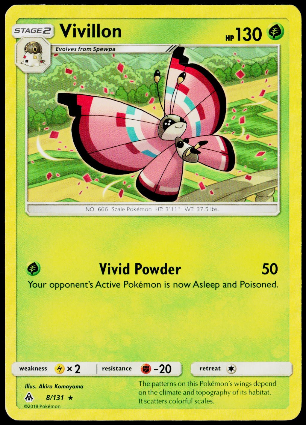 Vivillon 8/131 Rare Forbidden Light Pokemon Near Mint
