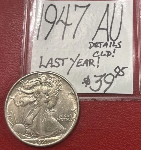 1947 Walking Liberty Silver Half Dollar AU!  Details: CLD! ENN Coins
