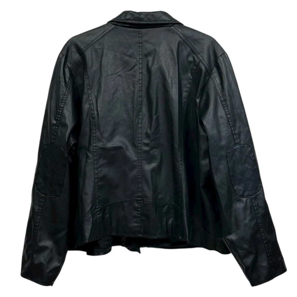 New Look Jacket Womens 2XL Black Faux Leather Moto Biker Zip Quilted Lined - Image 3 of 4