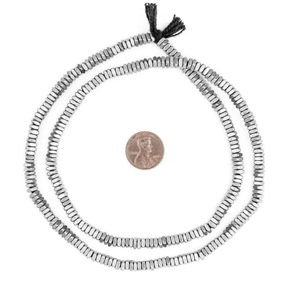 Faceted Silver Square Beads 4mm White Metal Large Hole 24 Inch Strand - Image 2 of 4