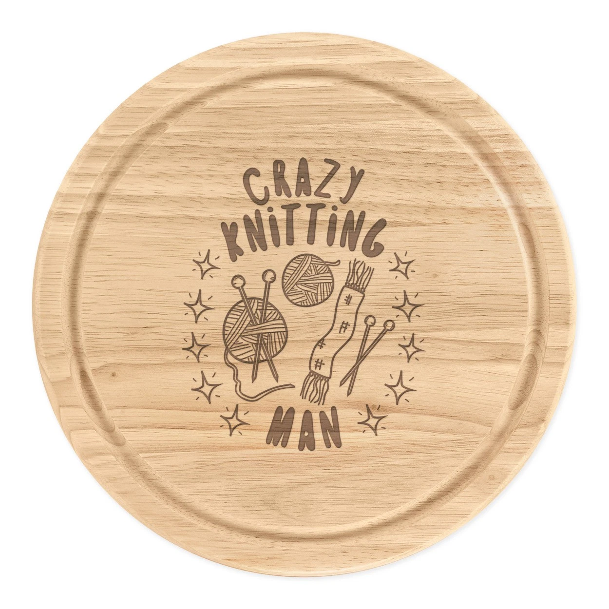 Crazy Knitting Man Stars Round Chopping Cheese Board Dad Fathers Day Best