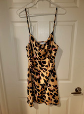 YIMEILI Leopard Print Satin Strappy Cowl Neck Mini Slip Dress - Size M