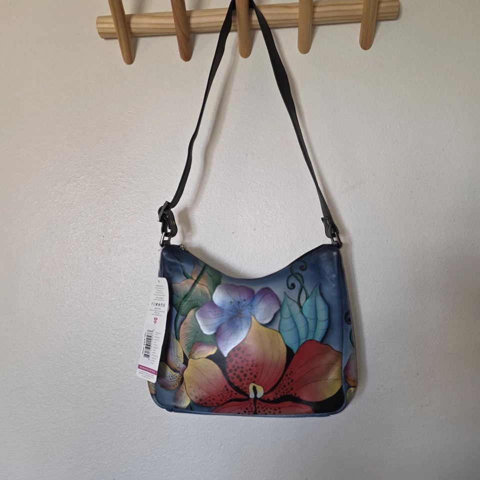 Bolso Hobo Bandolera Anuschka by Anna 8310 Cuero Pintado a Mano Floral Jardín Nuevo con Etiquetas Foto 2 de 4