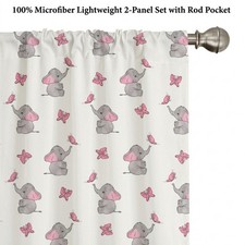 Ambesonne Elephant Nursery Curtains 2 Panel Set 56x95 Pink Butterfly Microfiber