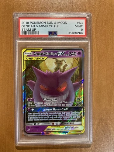 Pokemon Card Sun & Moon Gengar Mimikyu GX Team-Up #53 PSA 9 Mint Fast Shipping