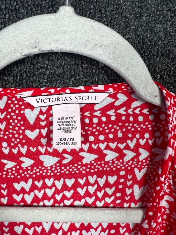 Bata kimono Victoria’s Secret Heart para mujer talla única roja blanca manga corta Foto 3 de 4