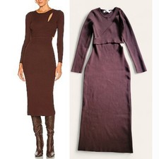 ASTR the Label Dark Brown Stretch Ribbed Knit Cutout Bodycon Midi Dress Medium