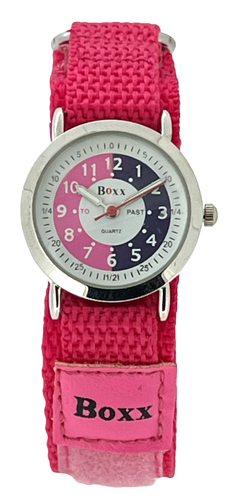 BOXX Children's Pink Hook & Loop Time Teaching Dial Quartz Analogue Wristwatch.