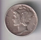 1945-D MERCURY DIME 10¢ DENVER 90% SILVER COIN UNITED STATES MINT