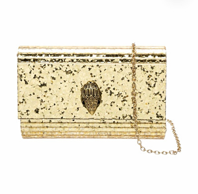 Kurt Geiger London Gold Glitter Party Eagle Perspex Clutch Crossbody Evening Bag