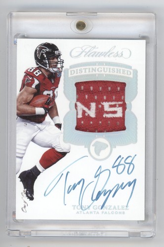 TONY GONZALEZ 2017 FLAWLESS DISTINGUISHED GAME USED PATCH AUTO 1/1 FALCONS Q7776