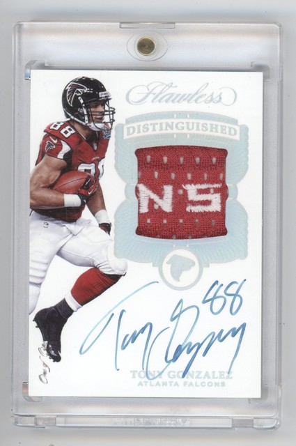 TONY GONZALEZ 2017 FLAWLESS DISTINGUISHED GAME USED PATCH AUTO 1/1 FALCONS Q7776