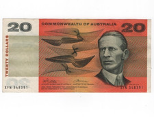 1972 $20.00 NOTE - PHILLIPS / WHEELER COMMONWEALTH OF AUSTRALIA BANKNOTE'S