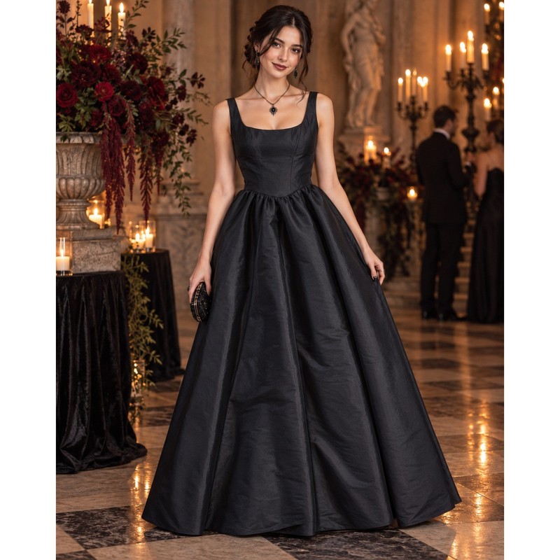 Lucy in the Sky Black Taffeta Ball Gown M Bow Back Prom Formal Whimsigoth HoCo