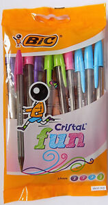 10 BiC Cristal Fun Assorted Ball Pens - 2 Purple 3 Pink 3 Blue 2 Green