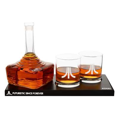 Atari CX-10 Joystick Dekanter Glas Set Whiskey Retro Gamer Bar Tablett Geschenk Whisky