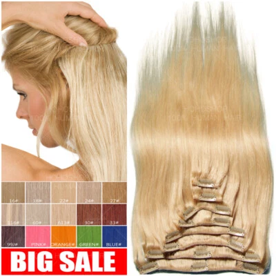S-NOILITE 8 Tressen DICK Clip In 100% Remy Echthaar Extensions OMBRE Blond Glatt Haarteil