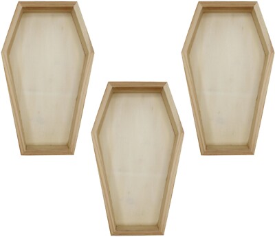 3 Pack of Unfinished Wood Coffin Trays   8 Inch Coffin Shaped Serving Tray Box