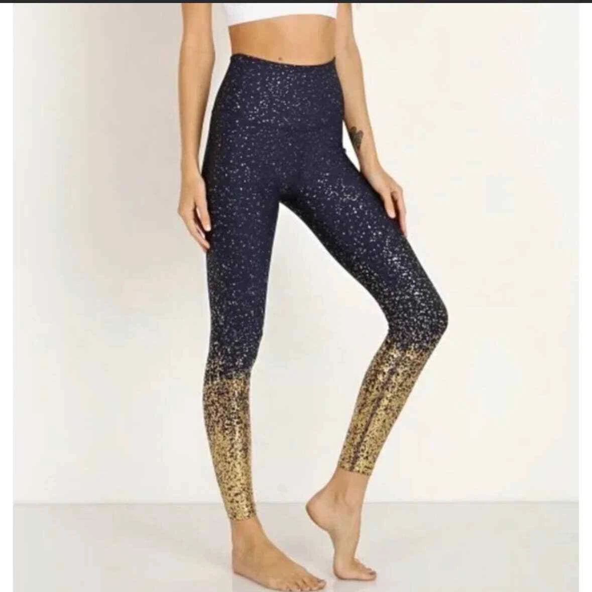 Beyond Yoga Blue and Gold Yoga Leggings Size Medium