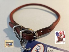 USA MADE PREMIUM BROWN/TAN ROLLED ROUND LATIGO LEATHER & CHROME 14" DOG COLLAR