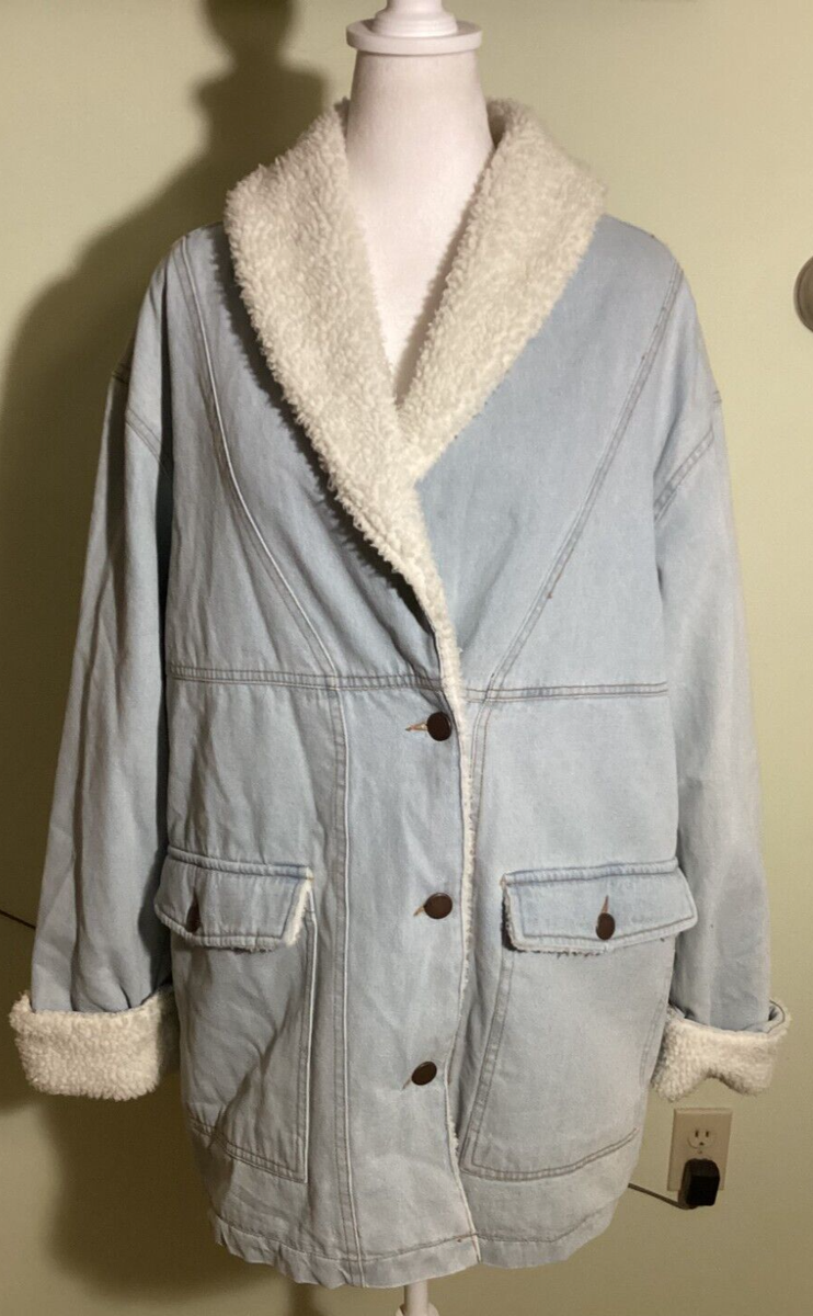 Ashley Vintage Charm Sherpa Lined Denim Jean Jacket Town Country Size  Large