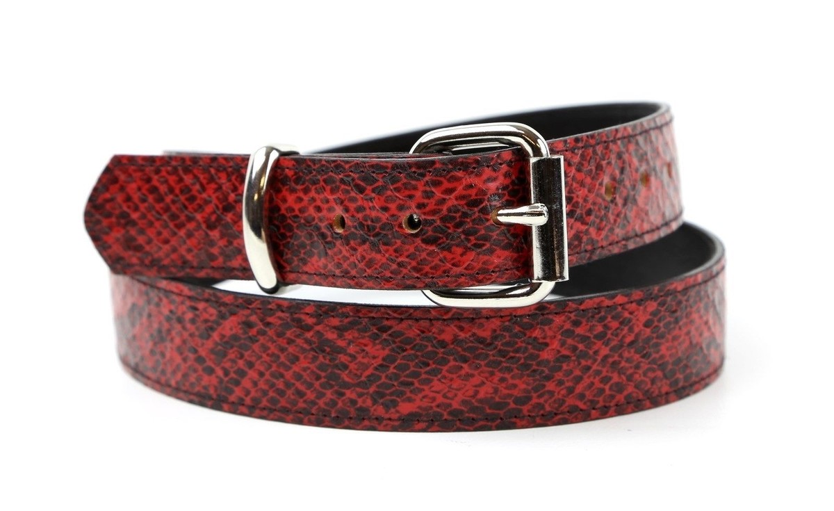 Red Python Snake Embossed Vegan Leather Belt Removable Buckle 1.25