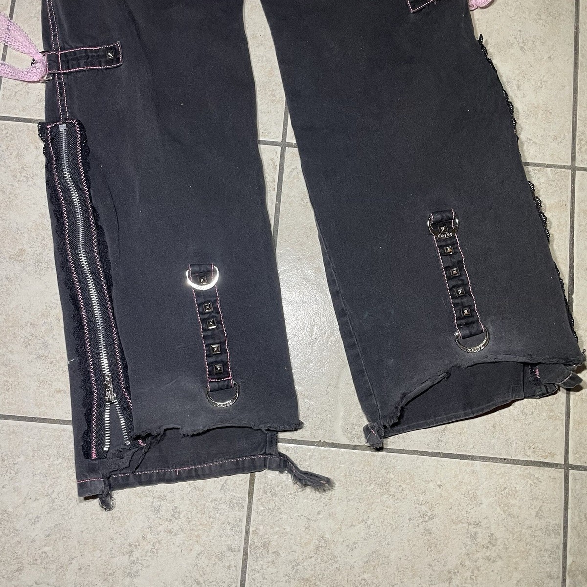 RARE Vintage Tripp NYC Pink Black Pants Lace Goth Rave Zip