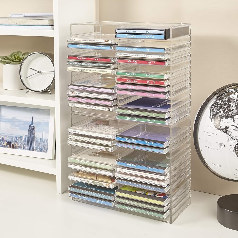 Stackable CD/DVD Multimedia Holder, Media Storage Rack, Clear Plastic ...