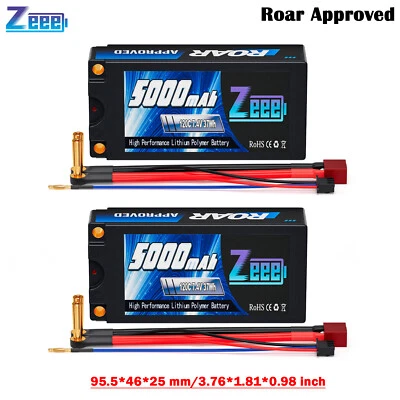2x Zeee 2S Shorty Lipo Battery 5000mAh 7.4V 120C 5mm Bullet to T Plug Roar Lipo