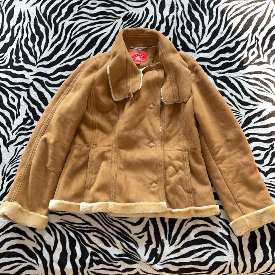 Chaqueta vintage Oscar de la renta gamuza tostada fuax cuero imitación piel botón Foto 2 de 4