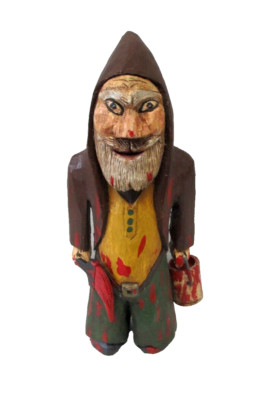 wood carved figurine evil painter red paint and brush unique odd decor