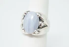 Vintage Designer Kabana Blue Lace Agate Western Sterling Silver Ring - Size 5