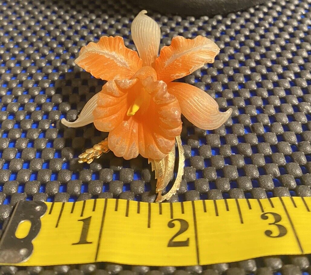 Vintage Orange White Orchid Hard Plastic Gold Ton… - image 18