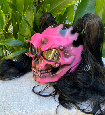 custom pink motorcycle helmet Custom Motorcycle Helmet Pink Skull Girls Helmet Cute Ponytails Helmet for  her