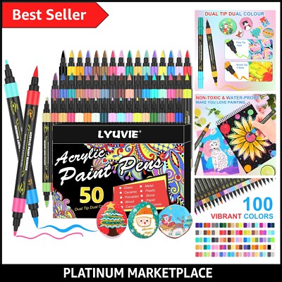 100 Farben Dual Tip Acrylmalstifte Set, 50er Pack Permanent Acrylfarbe M...