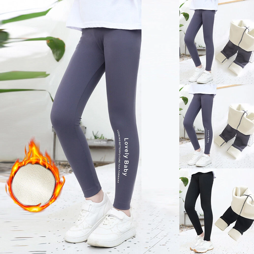 Kids Girls Winter Thermal Warm Leggings Fleece Fur Lined Trousers Lounge Pants