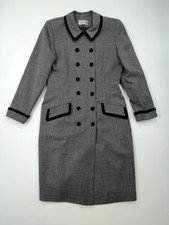 Kasper Asl Vintage Style Coat Dress Double Breasted Grey Black Uk 12